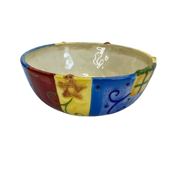 Corsica Hand-Painted Holiday Serving Bowl With Christmas Tree & Festive Design - Picture 3 of 9